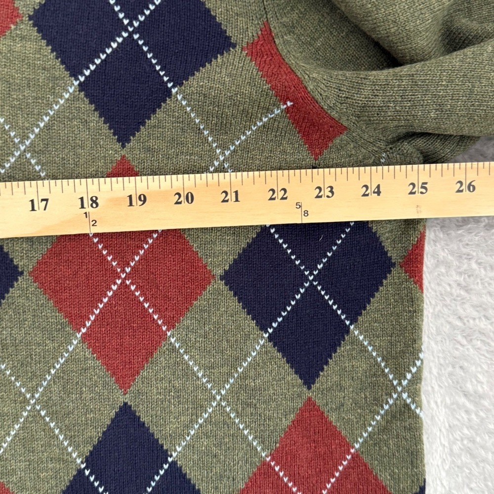 LL Bean Sweater Mens XL Green Argyle Lambswool V Neck Preppy Eclectic Grandpa‎ - Picture 6 of 9